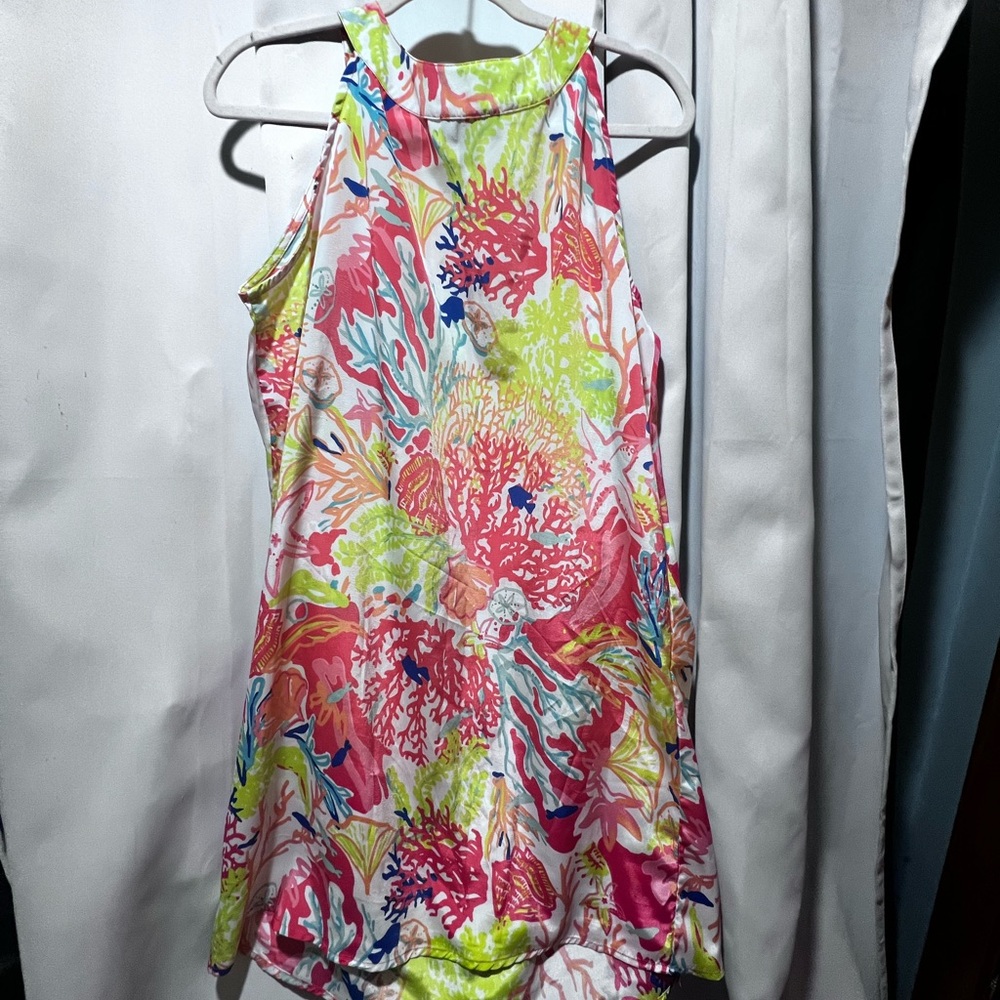 Charlie Paige Coral Reef Print Sleeveless Shift Dress Large Tropical Resort - Picture 2 of 5